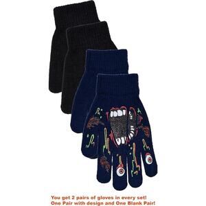 Boys 2 pairs of Gloves: 1-Halloween AND 1-Black (Monster Navy1)